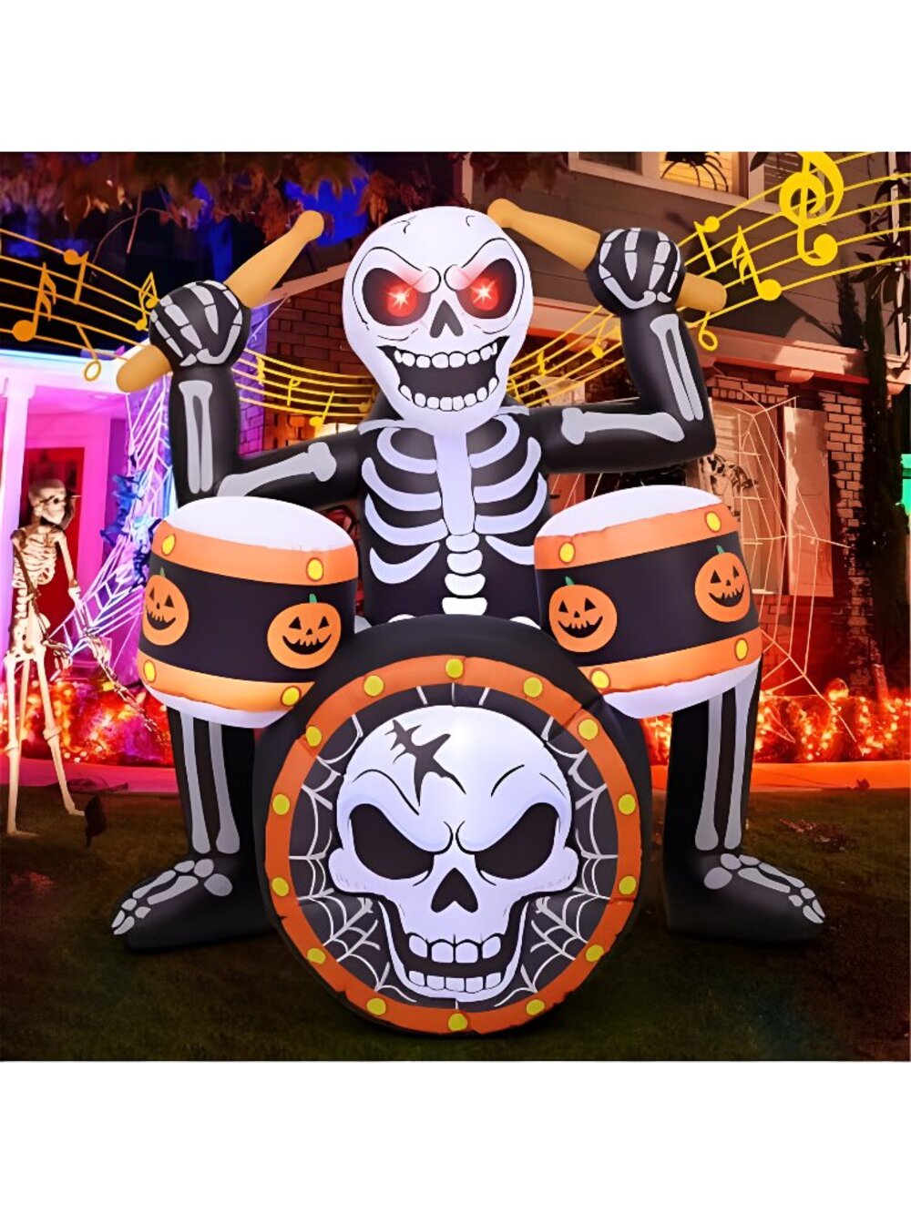 5 FT Halloween Inflatable Rock Skeleton with Music, Built-in LED Lights, Blow